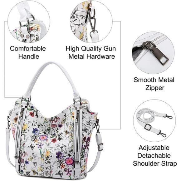 2 Pcs Tote Bag PU Leather Shoulder Bags Fashion Hobo Bags Large Purse Handbags - Picture 3 of 6